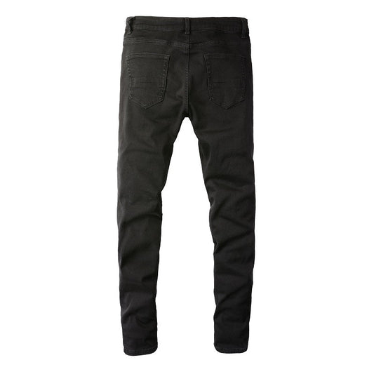 Black Leather Patch Jeans