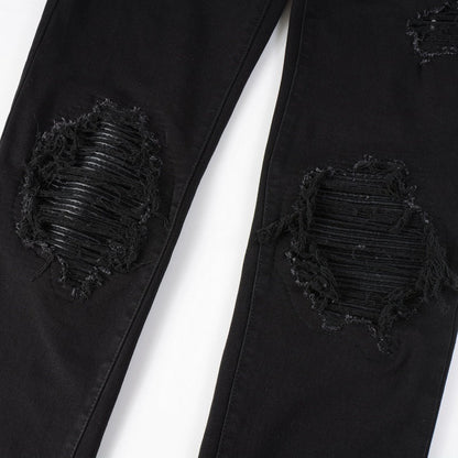 Black Leather Patch Jeans
