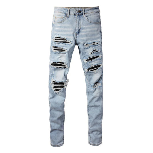 Light Leather Patch Jeans